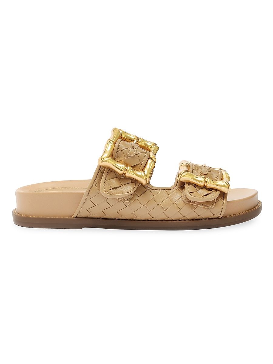 Women's Enola Woven Leather Sandals - Beige Gold - Size 9.5