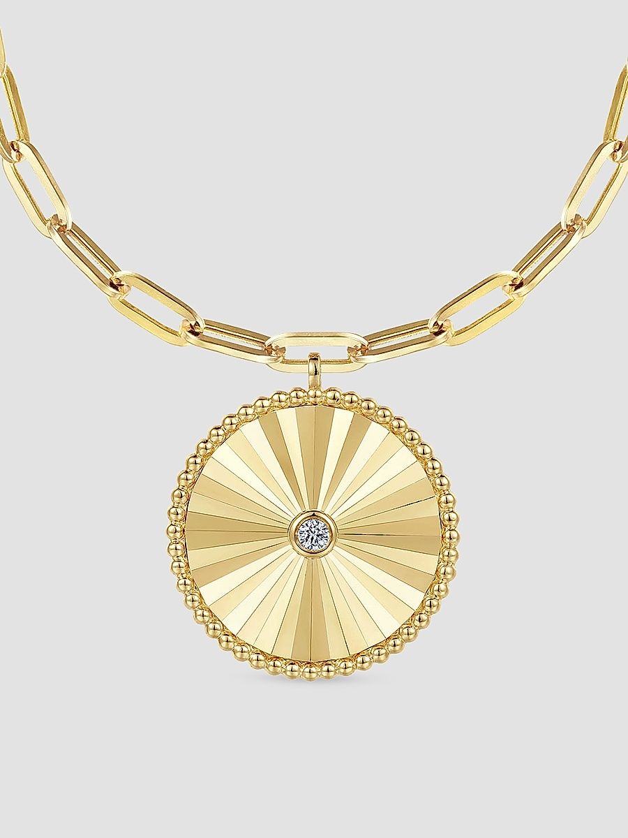 Gabriel & Co Women's Bujukan 14K Yellow Gold & 0.05 TCW Diamond Sunray Medallion Necklace - Yellow Gold