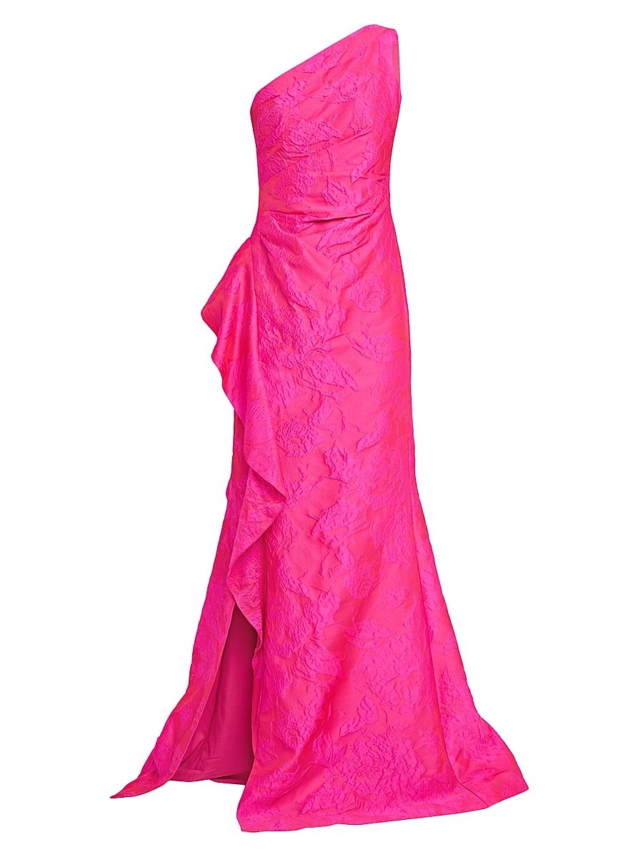 Women's Ruffled One-Shoulder Sleeveless Gown - Hot Pink - Size 18