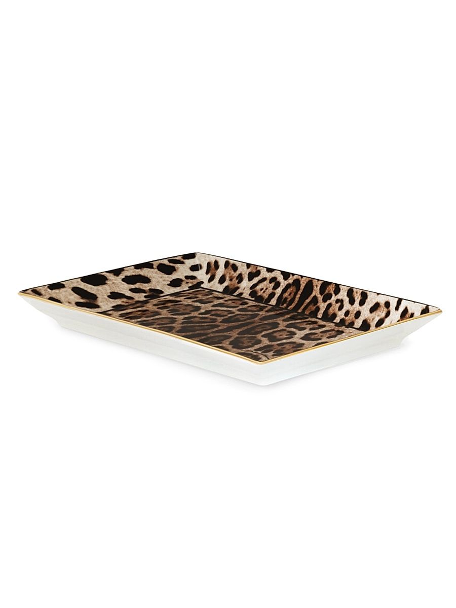 Leopard Rectangular Porcelain Trinket Tray