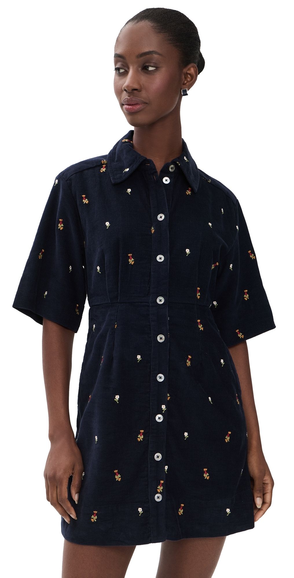 Sea Tilly Embroidered Cord Button Down Dress Navy 4