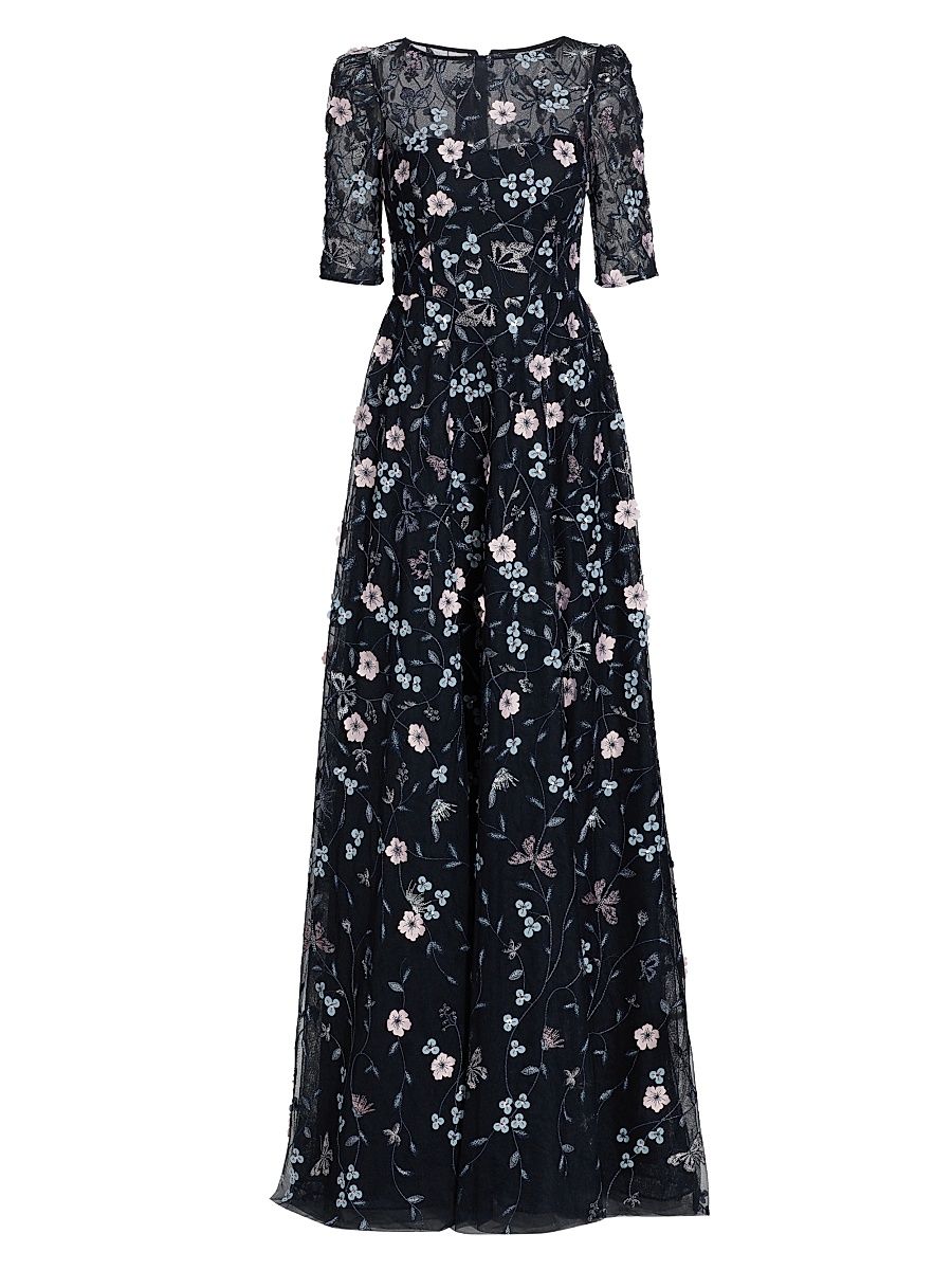 Women's Floral Embroidered Gown - Navy Multi - Size 6