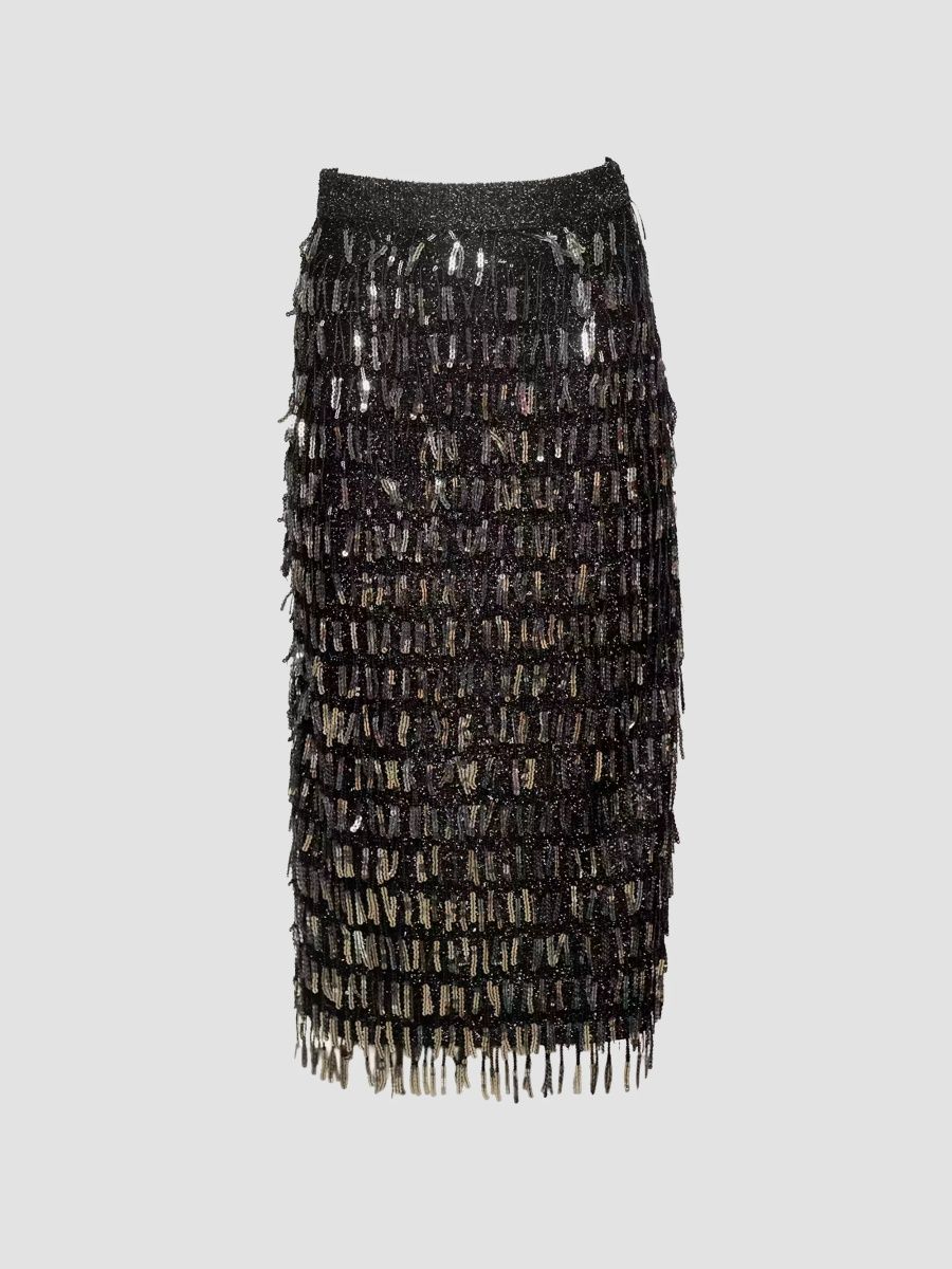 Frances Valentine Women's Shimmy Sequined Mesh Midi Skirt - Black - Size 10