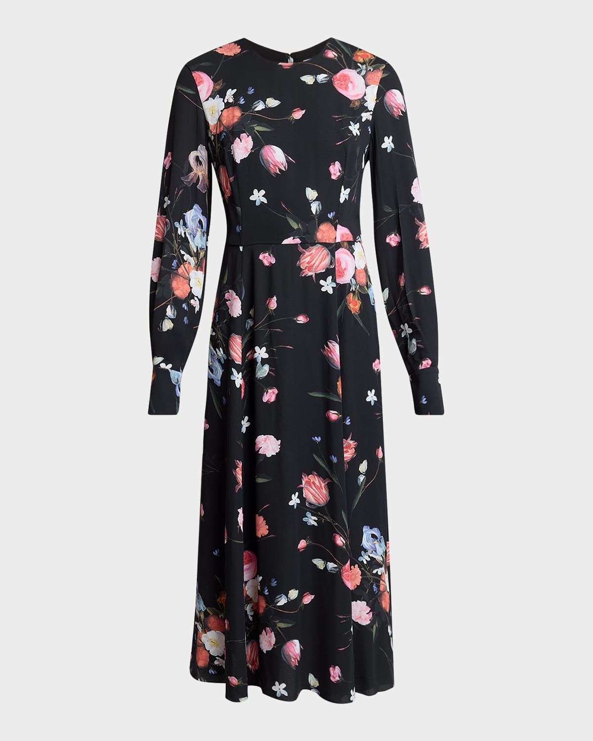 Floral-Print Long-Sleeve Midi Dress