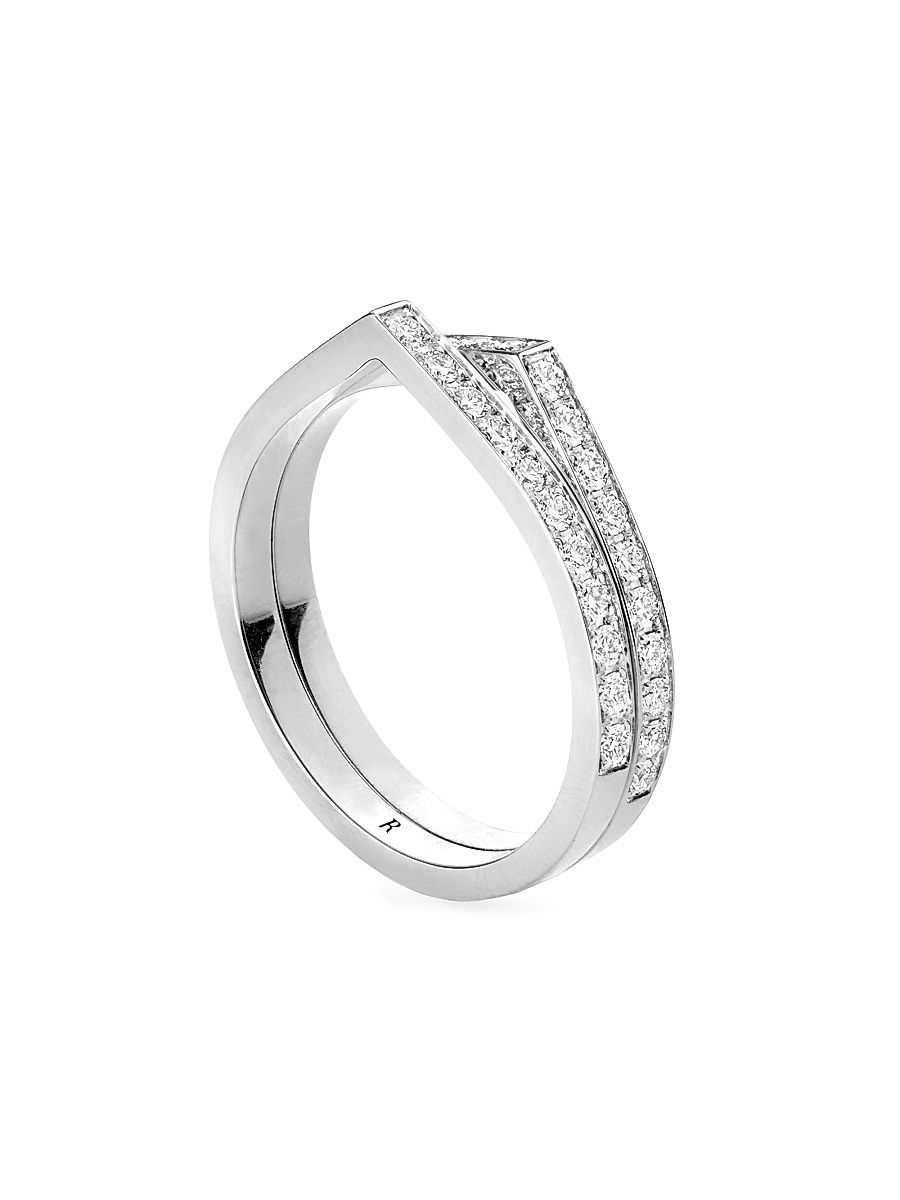 Women's Antifer 18K White Gold & Diamond Double Ring - White Gold - Size 7.25