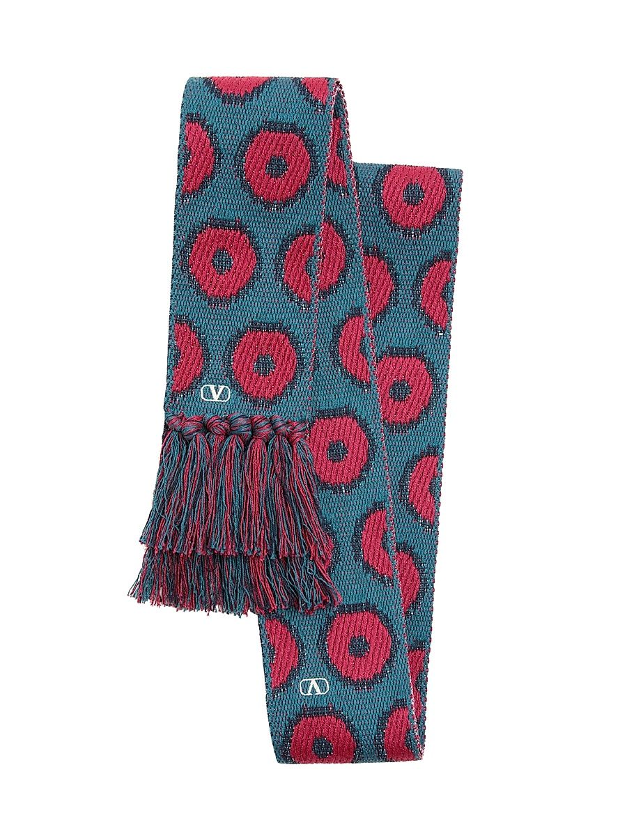 Men's Antibes Cotton Scarf with Fringe - Red Blue