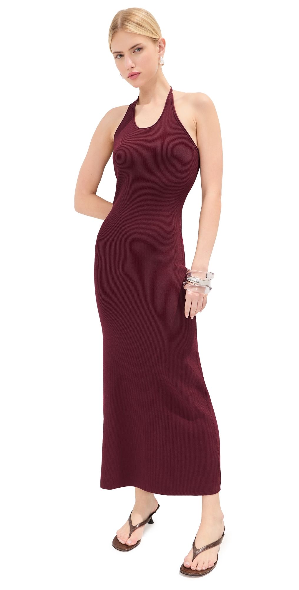 LE BOP Carey Knit Halter Dress Burgundy L