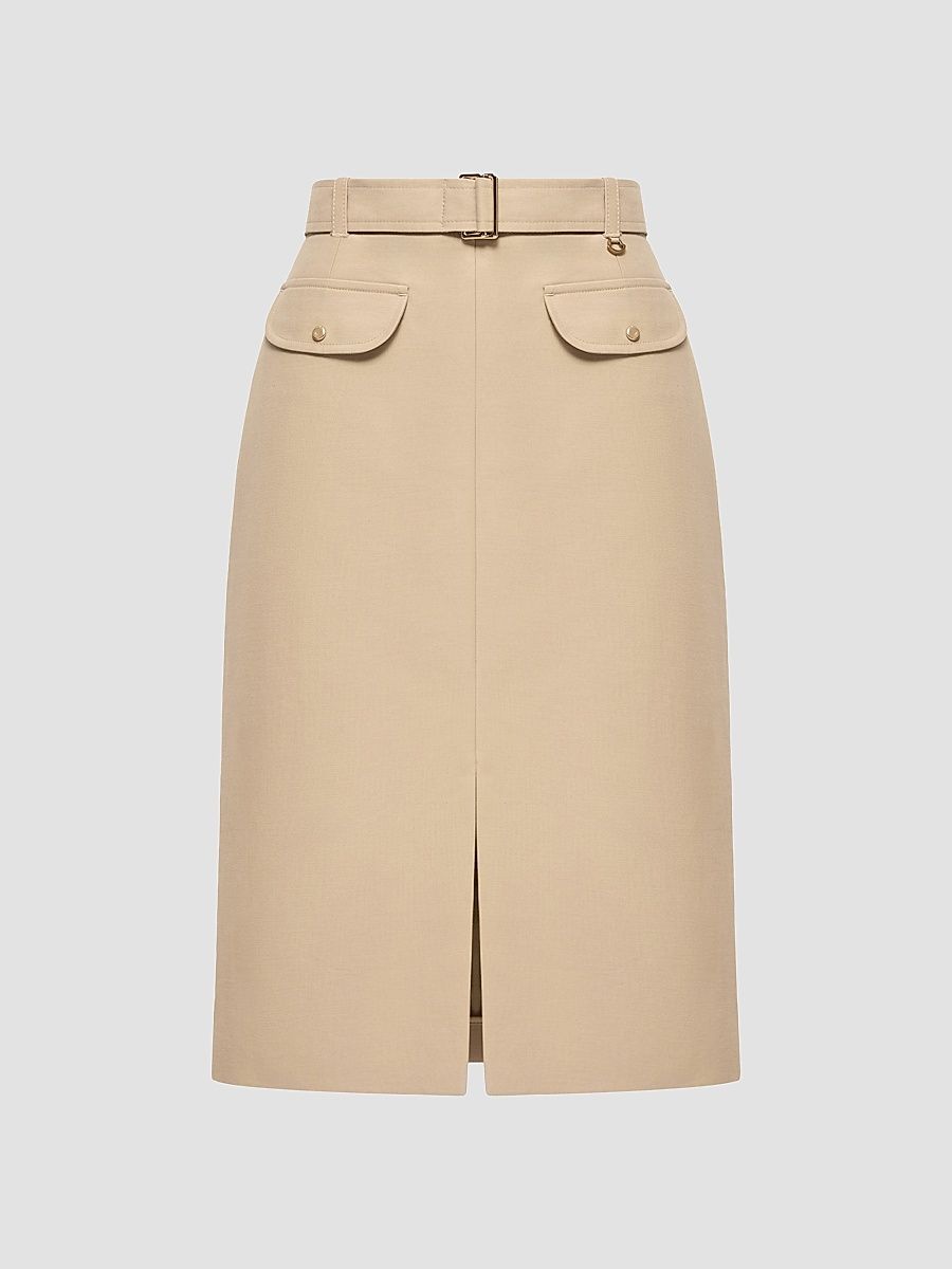 Women's Skirt in Cotton with Belt - Beige - Size XL