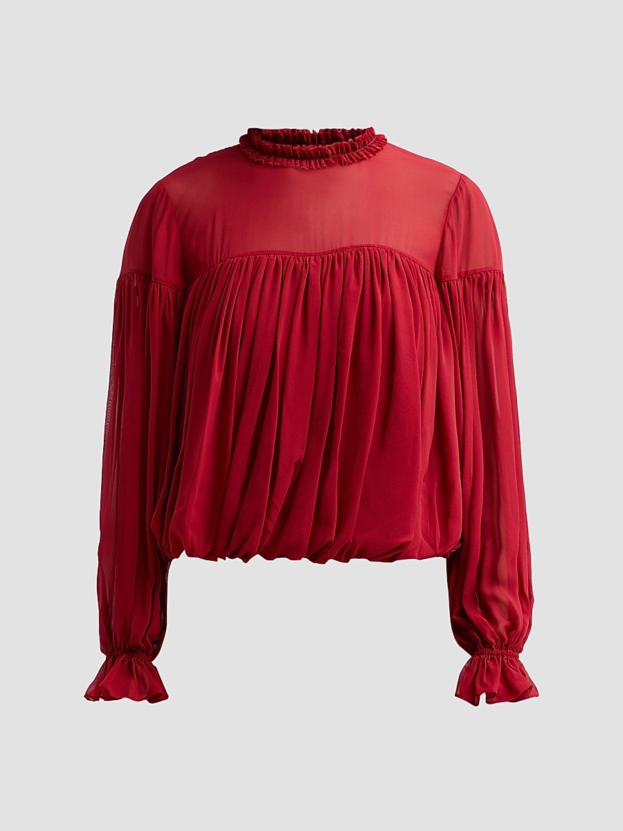 Women's Pearl Gathered Silk Blouse - Cerise - Size 0