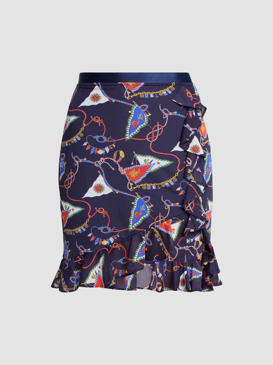 Etro Women's Status Printed Ruffle Mini Skirt - Print Blue Base - Size 14