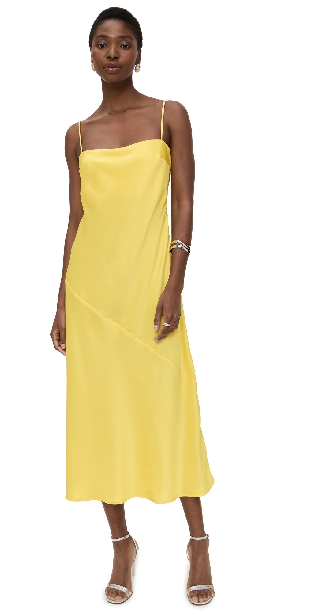 Susana Monaco Satin Bias Cut Slip Dress Lemon L
