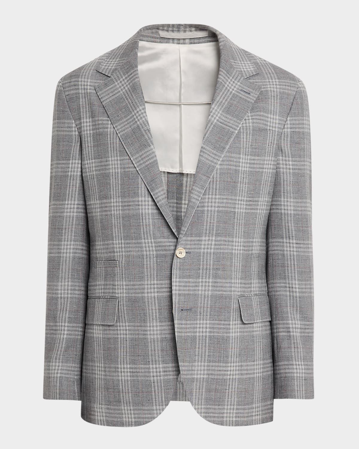 Men & apos;s Wool, Silk and Linen Plaid Single-Breasted Suit Jacket