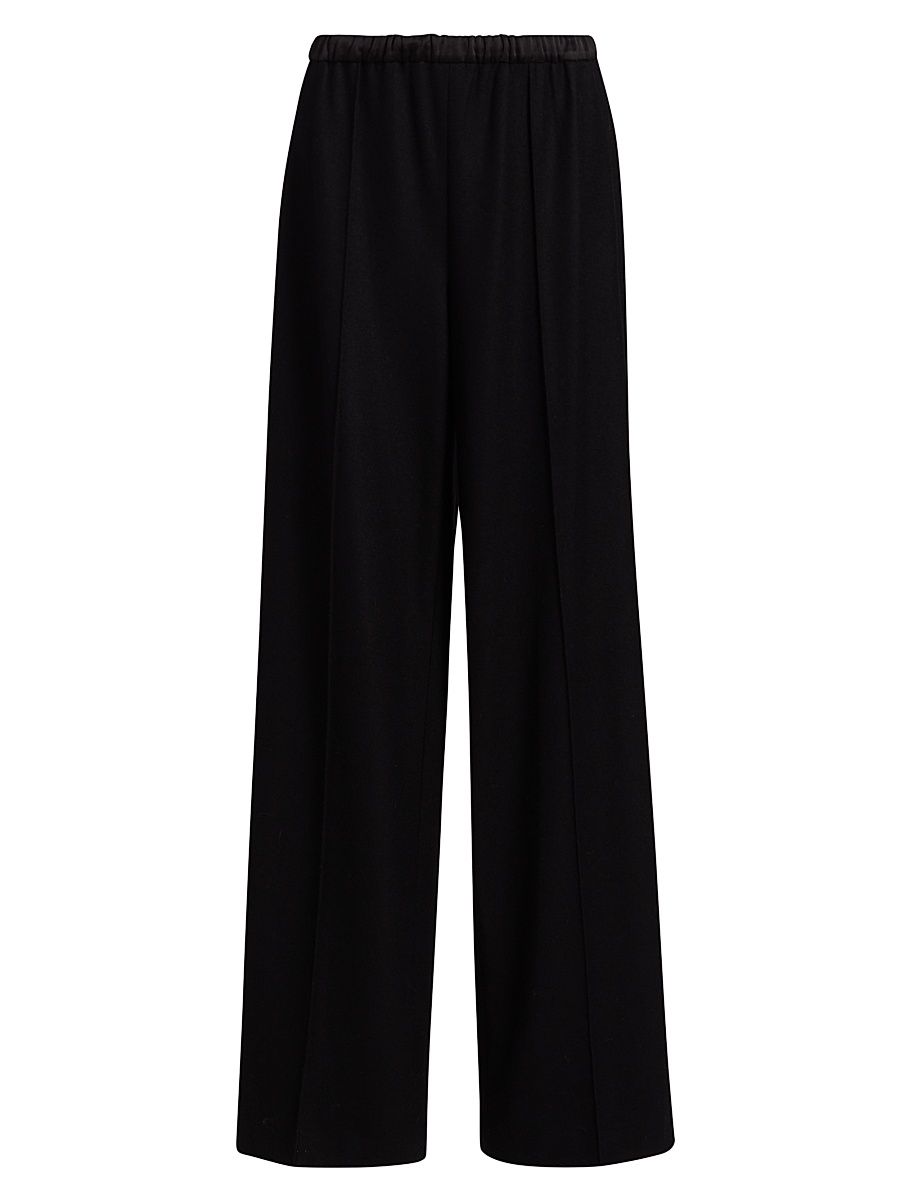 Women's Wool-Blend Satin-Trimmed Wide-Leg Pants - Black - Size XL