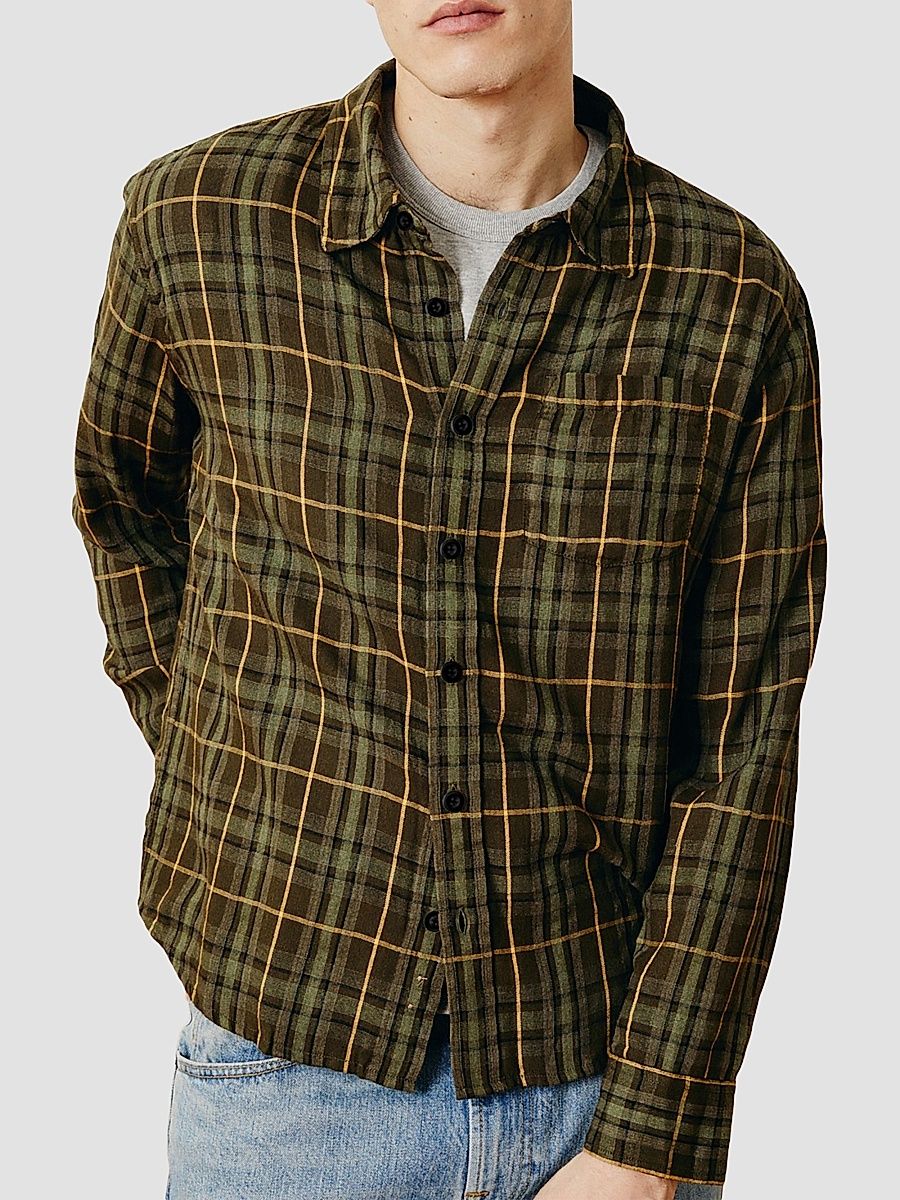 Men's Plaid Crinkle Cotton-Blend Button-Front Shirt - Olive - Size XXL