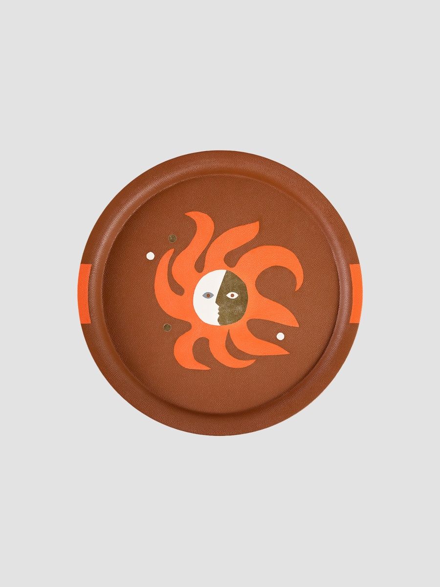 Jonathan Adler Playa Leather Circle Tray - Orange