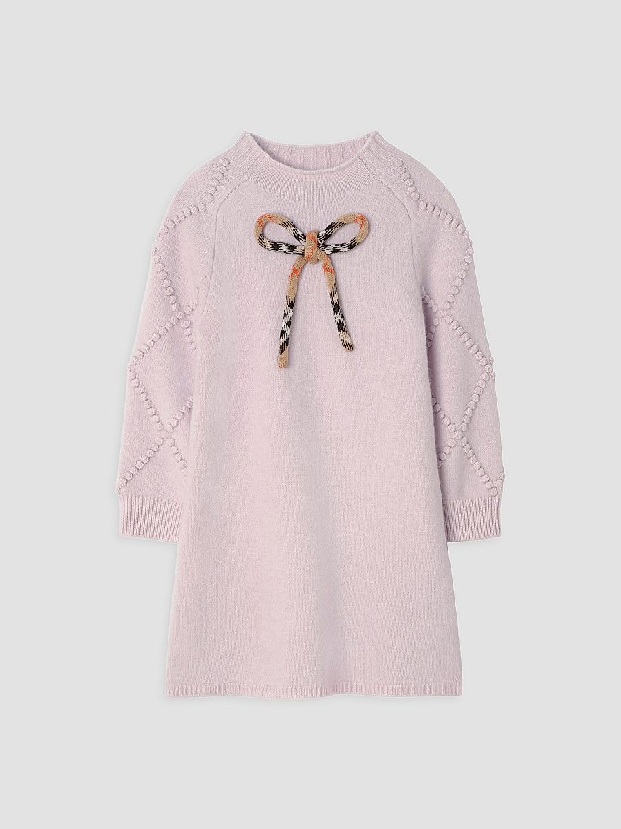 Little Girl's & Girl's Check-Bow Wool-Cashmere Dress - Bouquet Pink - Size 8