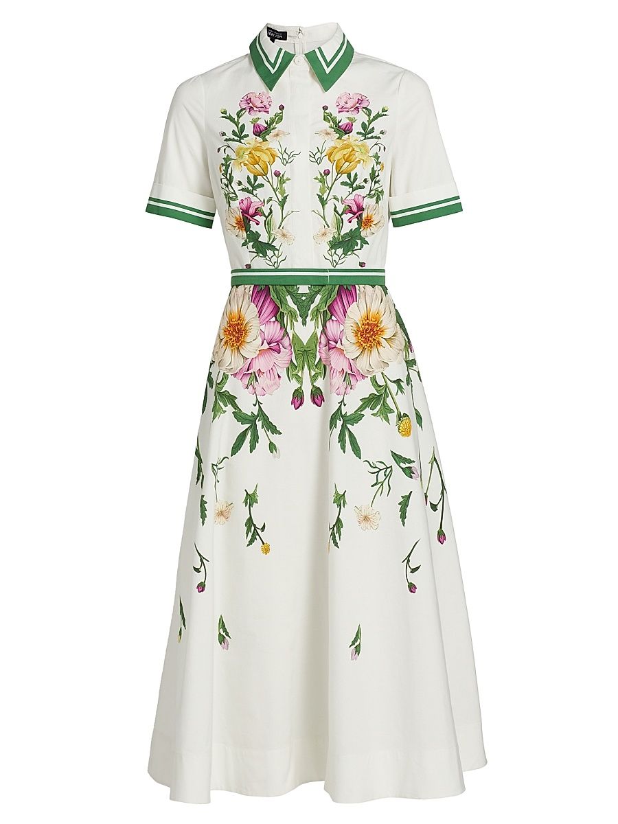 Women's Floral Cotton Shirtdress - Ivory Multi - Size 18