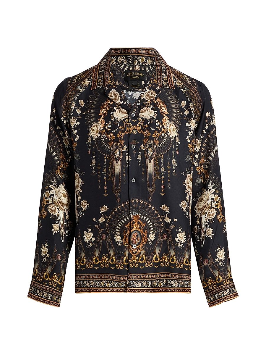 Men's Silk Long-Sleeve Camp Shirt - Flamenco Folklore - Size Medium