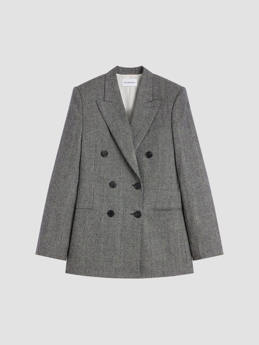 Givenchy Women's Double-Breasted Checked Jacket in Flannel - Grey Mix - Size 10