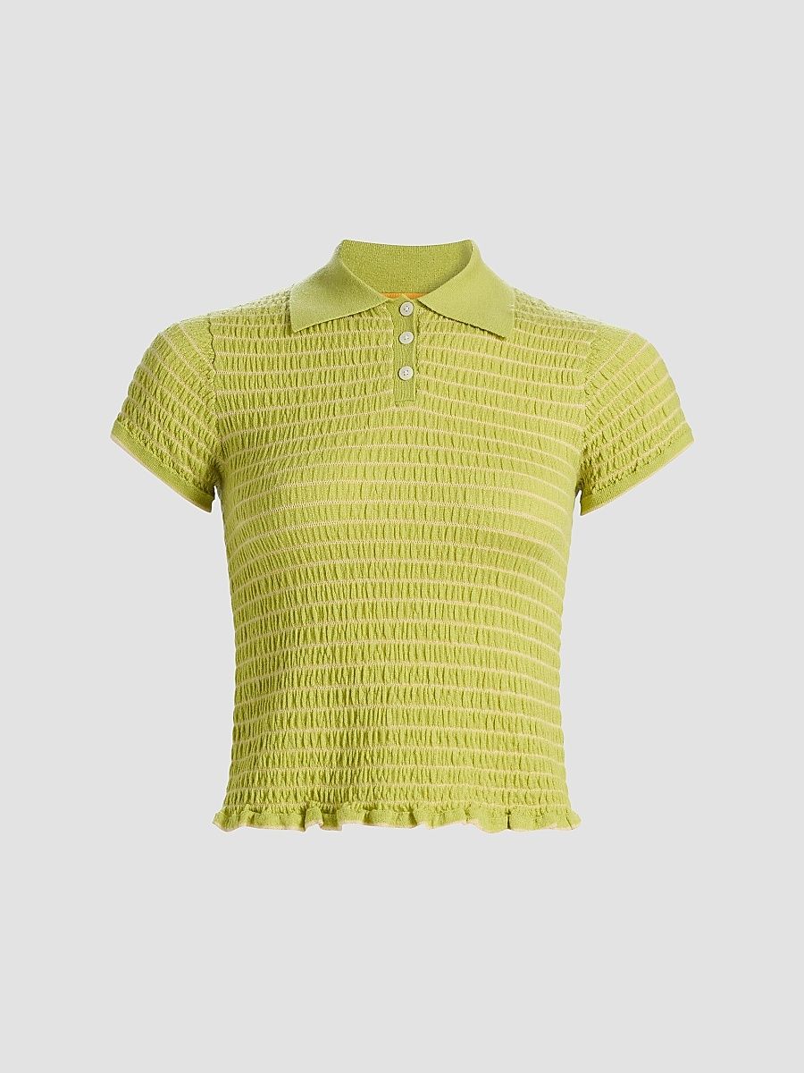 Guest in Residence Women's Smocked Cashmere Polo Top - Evoo Butter - Size Small