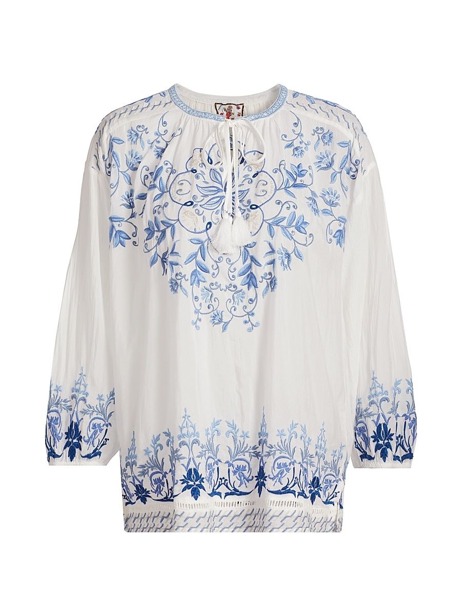 Women's Margot Embroidered Blouse - White - Size XL