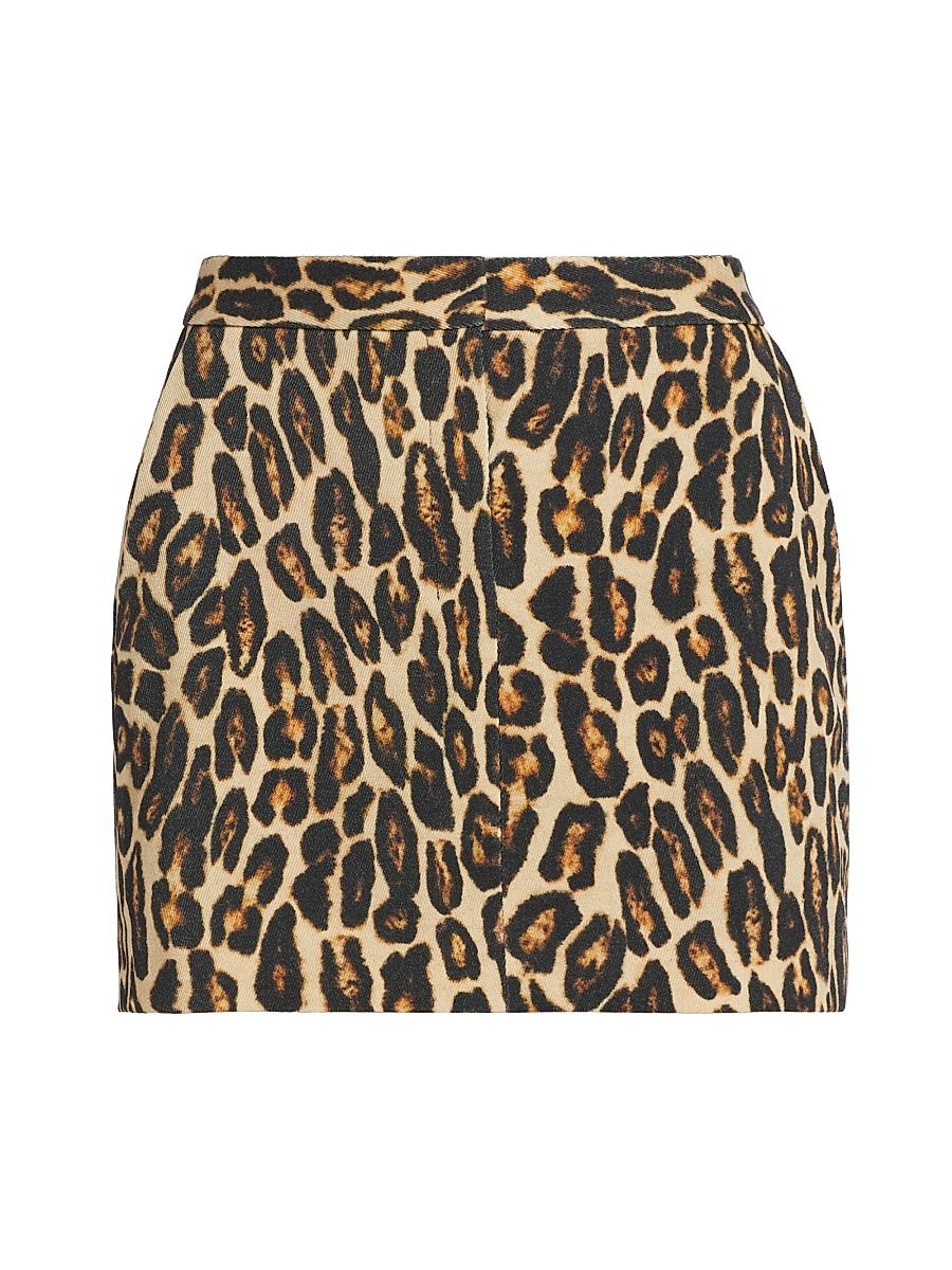 Women's Leopard Wool Low-Rise Miniskirt - Beige Multi - Size 16