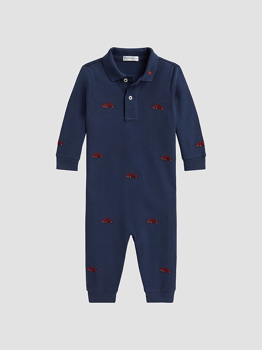 Baby Boy's Embroidered Polo Coveralls - Rustic Navy - Size 9 Months