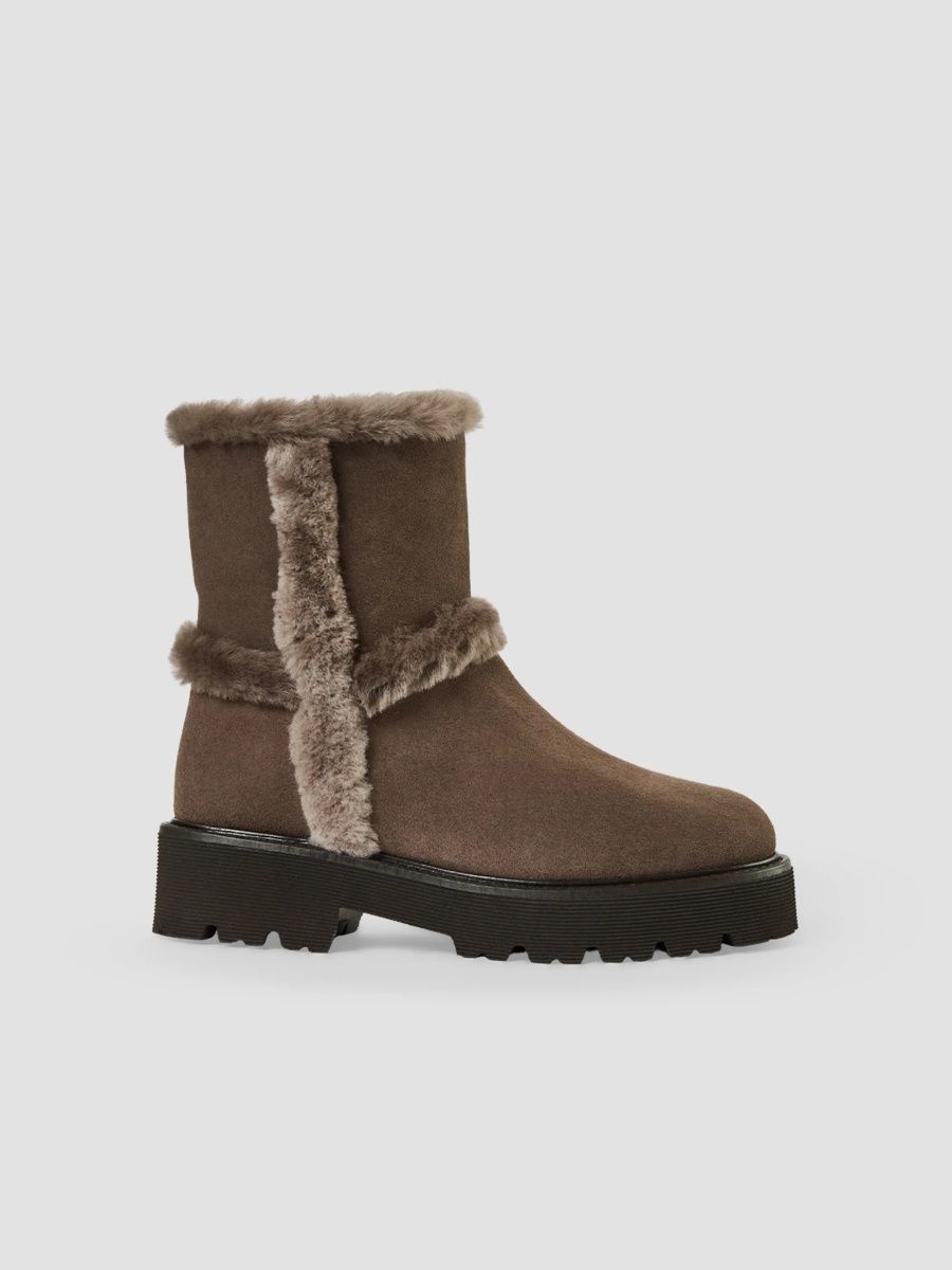 Aquatalia Women's Ella 50MM Shearling-Trimmed Suede Ankle Boots - Tabacco Suede - Size 11
