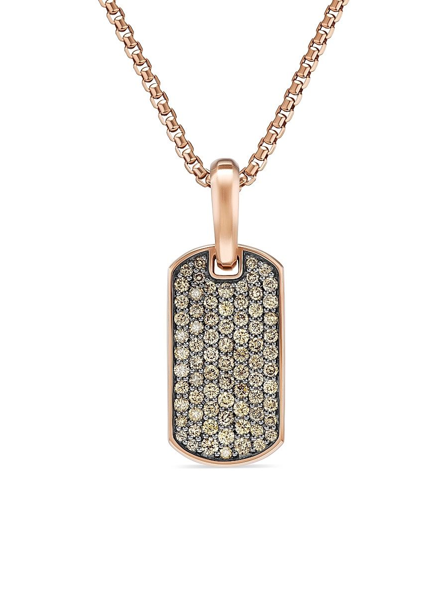 Men's Chevron Tag in 18K Rose Gold - Cognac Diamond