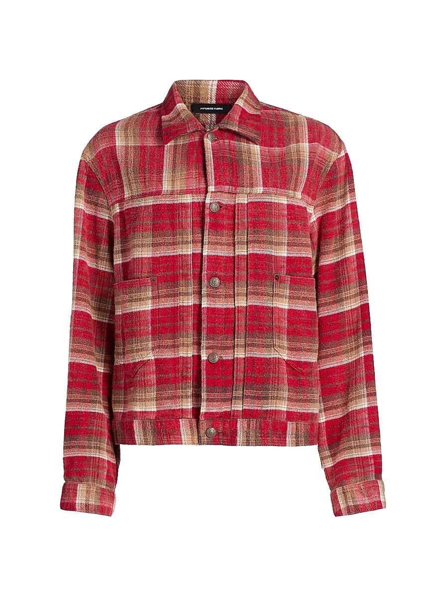 Women's Plaid Cotton Trucker Jacket - Red Plaid - Size Large