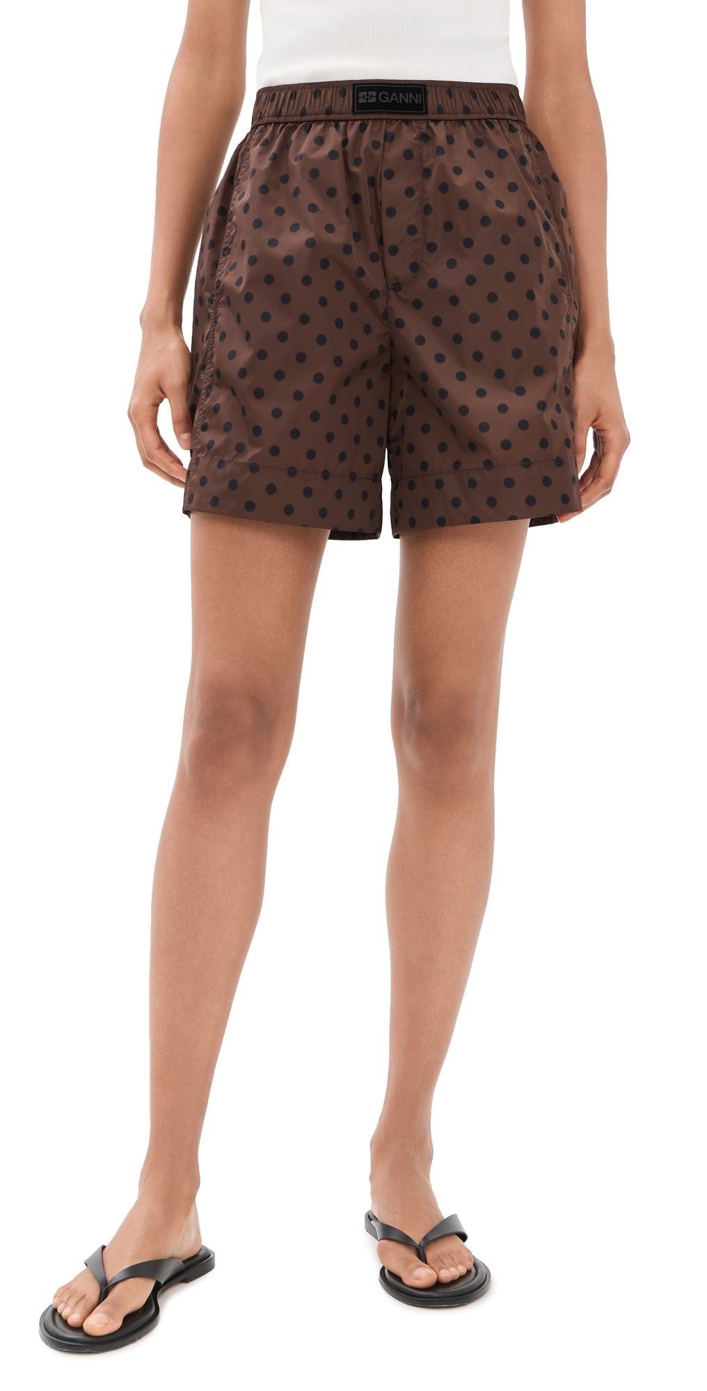 GANNI Printed Flyweight Nylon Boxer Shorts Chicory Coffee 32