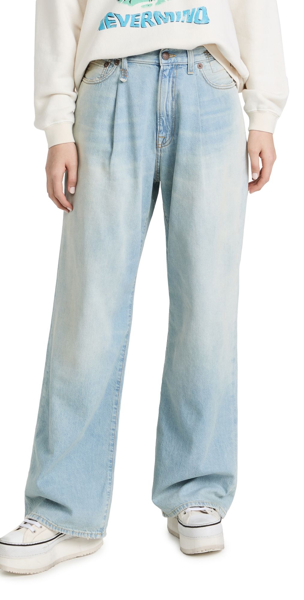 R13 Damon Pleated Wide Leg Jeans Lennon Blue 27