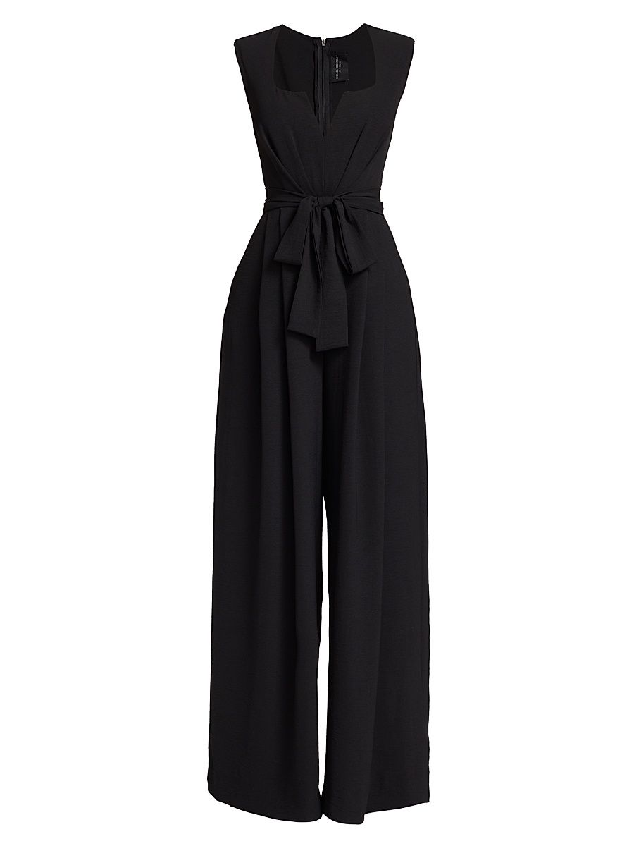 Women's Eloise Belted Pleated Wide-Leg Jumpsuit - Black - Size 10