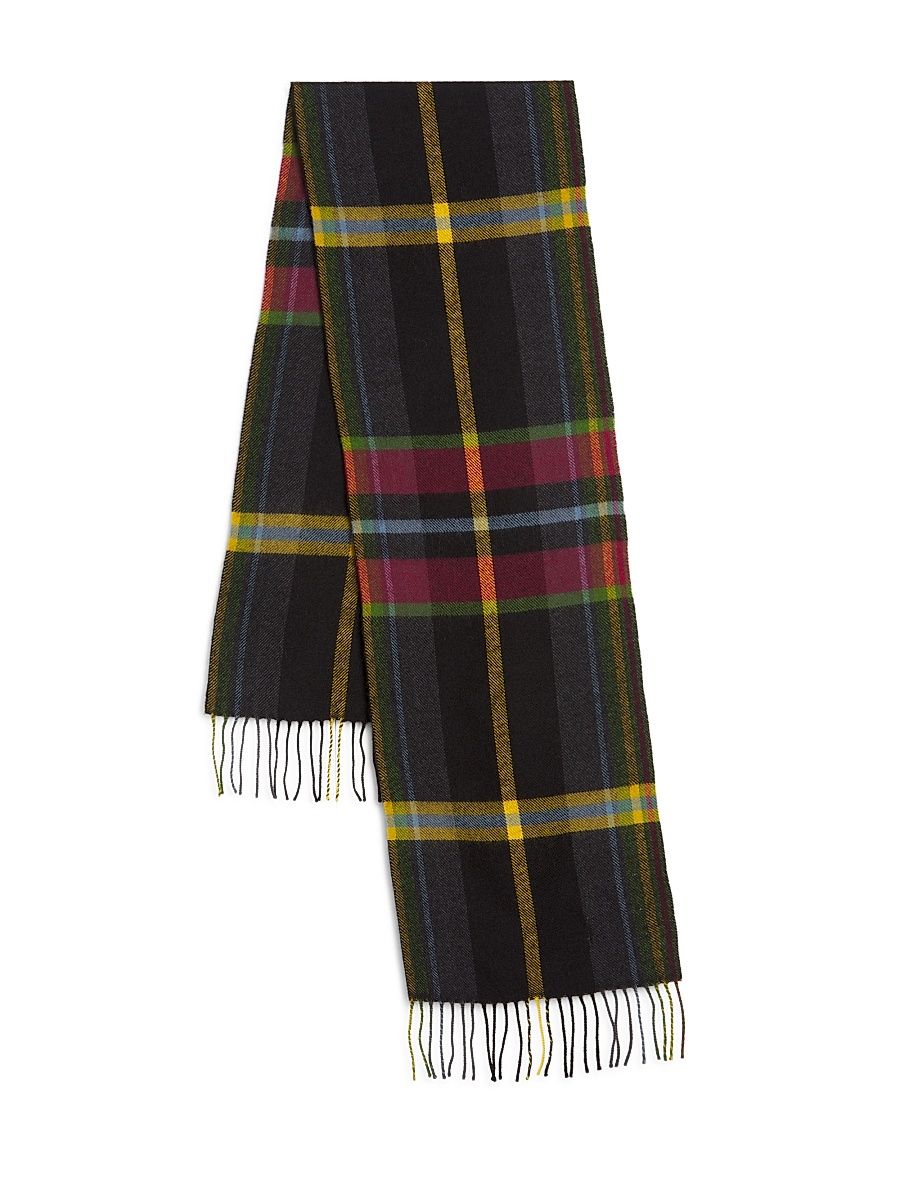 Men's Island Ties Tartan Wool Scarf - Black