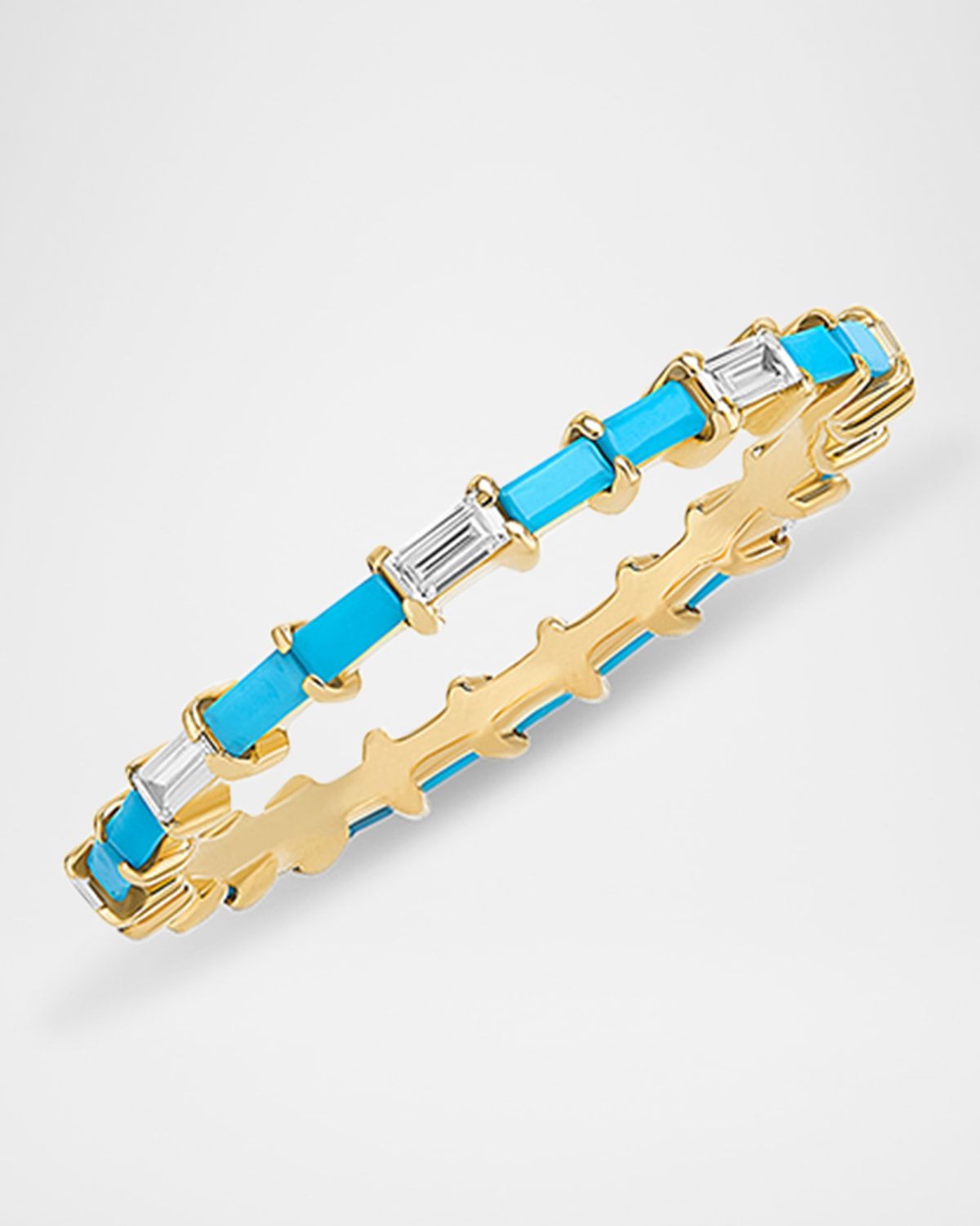 14K Turquoise and Diamond Baguette Stackable Ring, Size 6