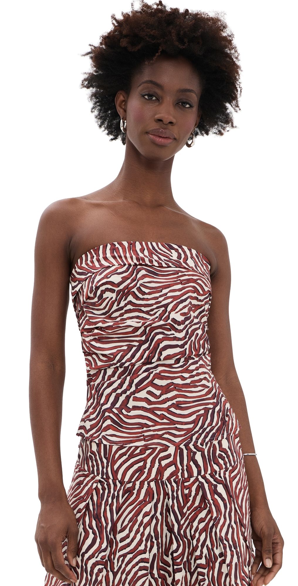 Proenza Schouler White Label Maisy Strapless Poplin Top Rust/Cream Multi 14
