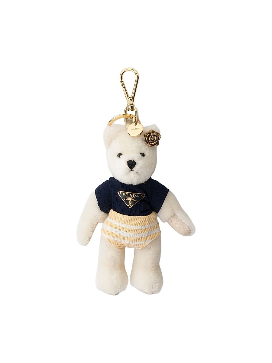Women's Teddy Bear Key Ring Charm with Metal Ring - White