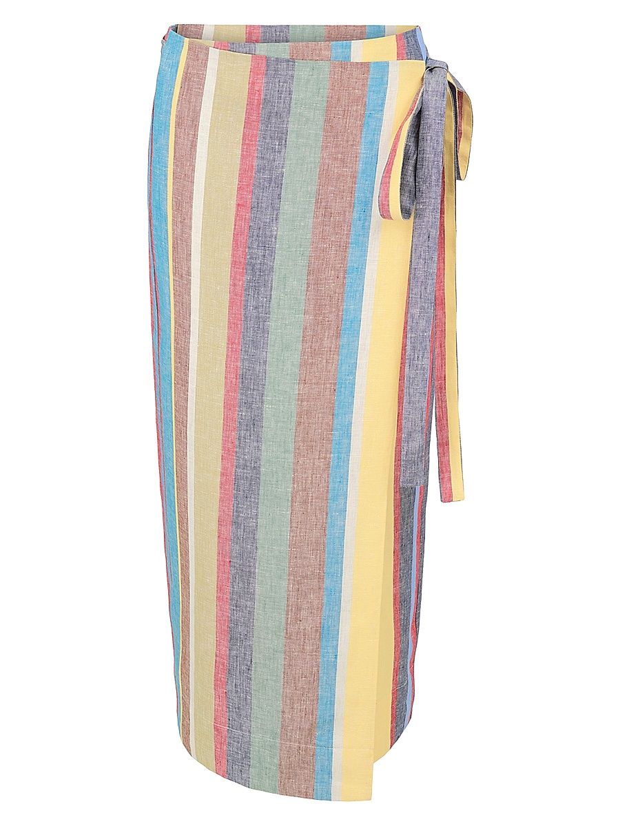Women's Kaitlin Striped Linen Wrap Skirt - Market Stripe - Size Large