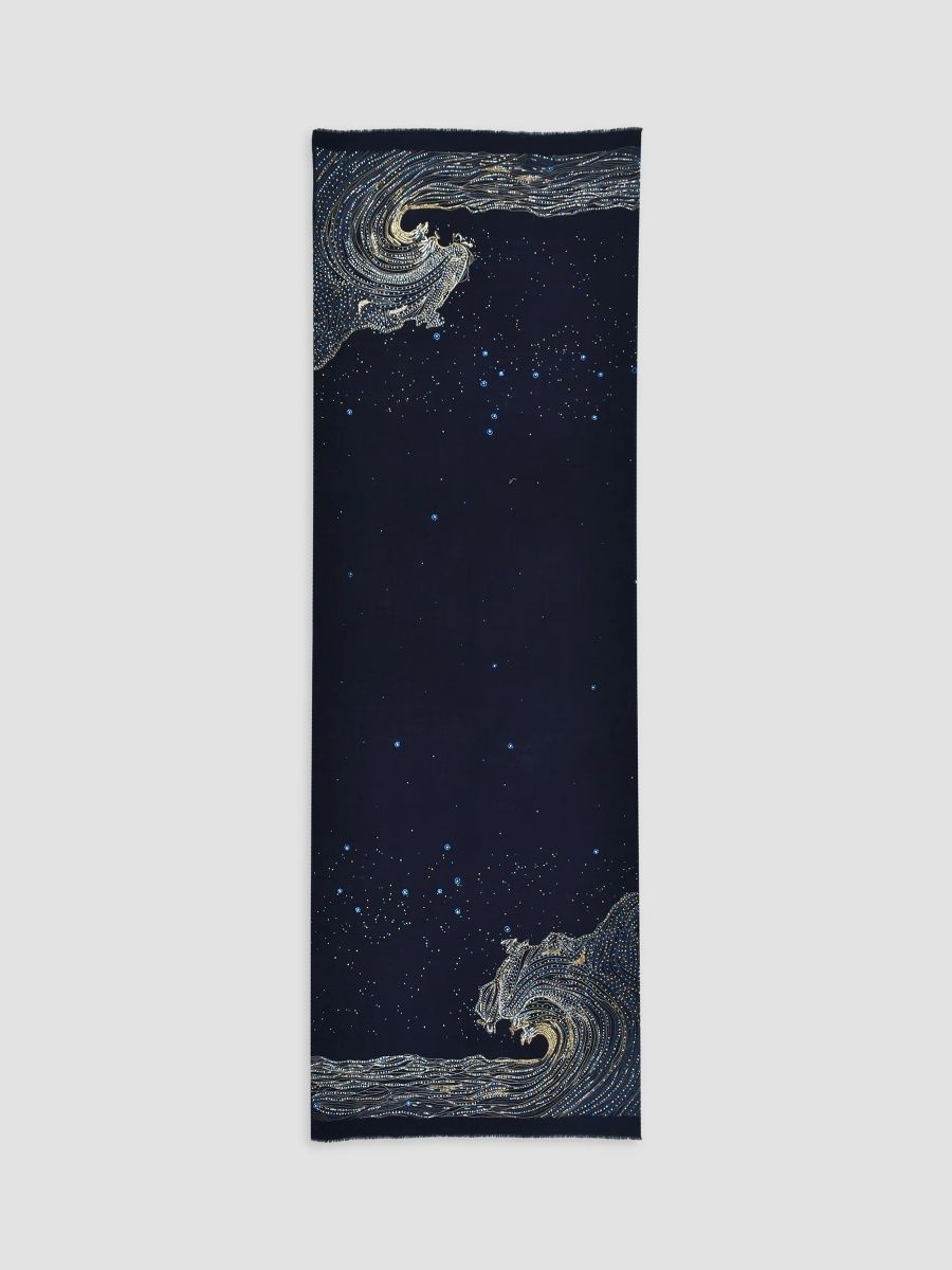 Janavi Women's Embellished Merino Wool Scarf - Navy