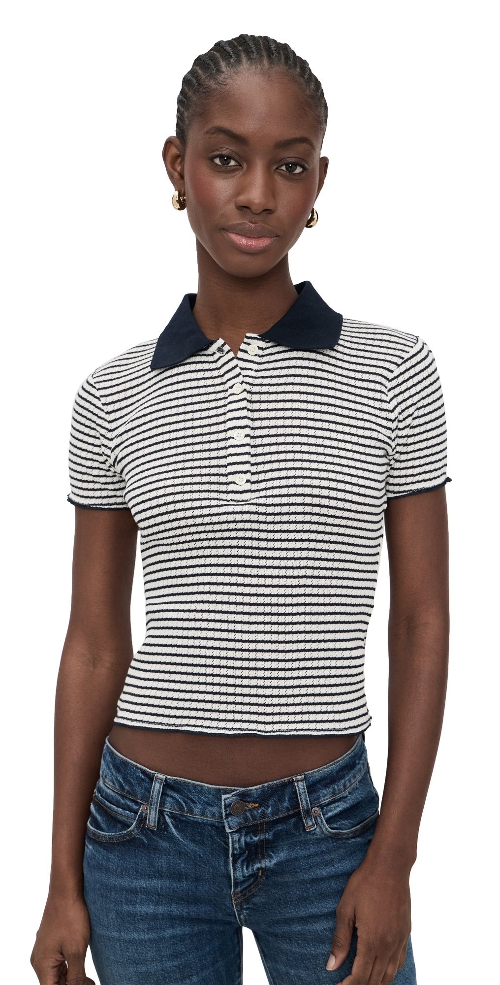 FRAME The Pointelle Polo Navy Multi S