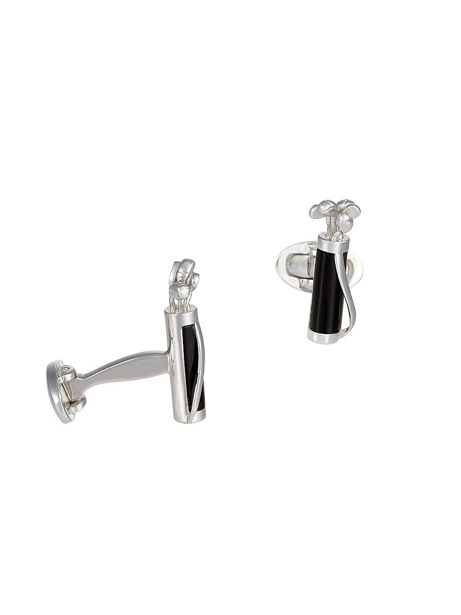 Men's Golf Bag Rhodium-Plated Black Onyx Cufflinks