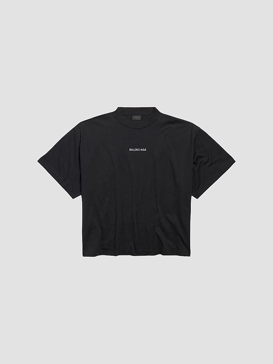 Balenciaga Women's Back Cropped T-Shirt - Black White - Size XL