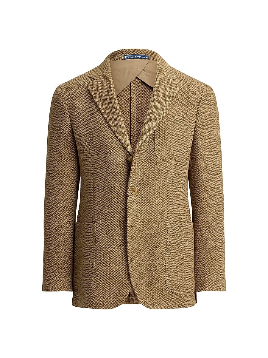 Men's Herringbone Linen-Silk Twill Sport Coat - Tan Brown - Size 44