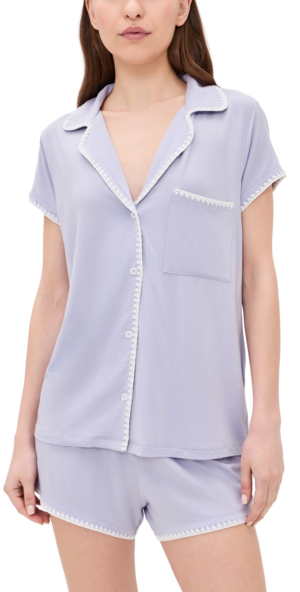 Eberjey Frida Shortie Pajama Set Lavender Dusk/Ivory XS