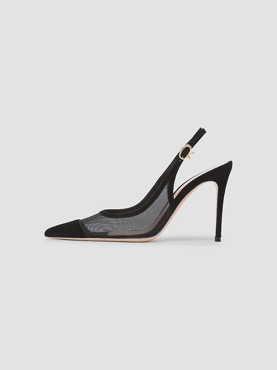 Gianvito Rossi Women's 95MM Suede & Mesh Slingback Pumps - Black - Size 10.5