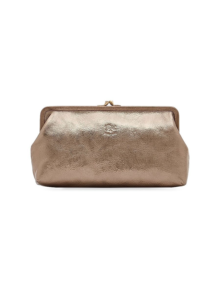Women's Metallic Leather Clutch - Silver