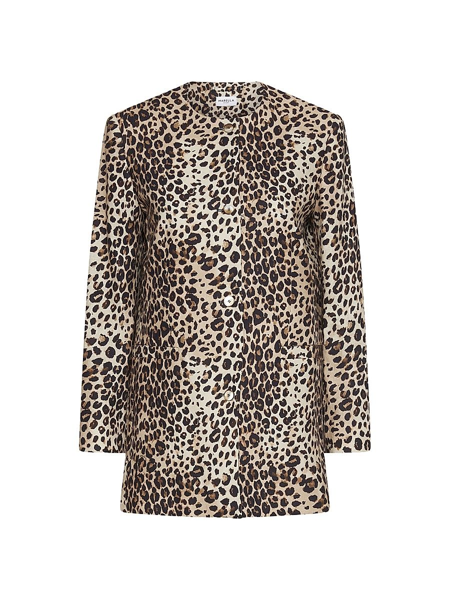 Women's Linen Blend Basketweave Jacket - Beige Multi - Size 12