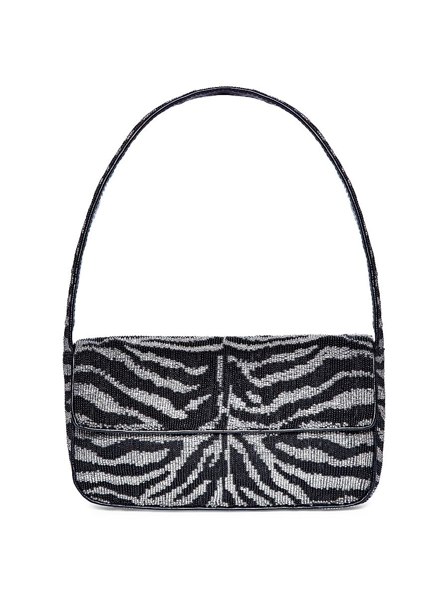 Women's Tommy Zebra-Stripe Beaded Shoulder Bag - Black White
