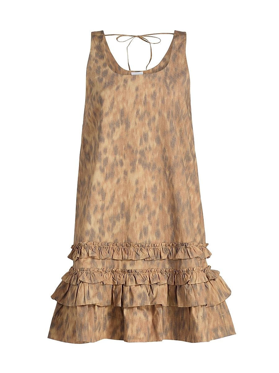Women's Printed Cotton Ruffle Minidress - Burro - Size 0