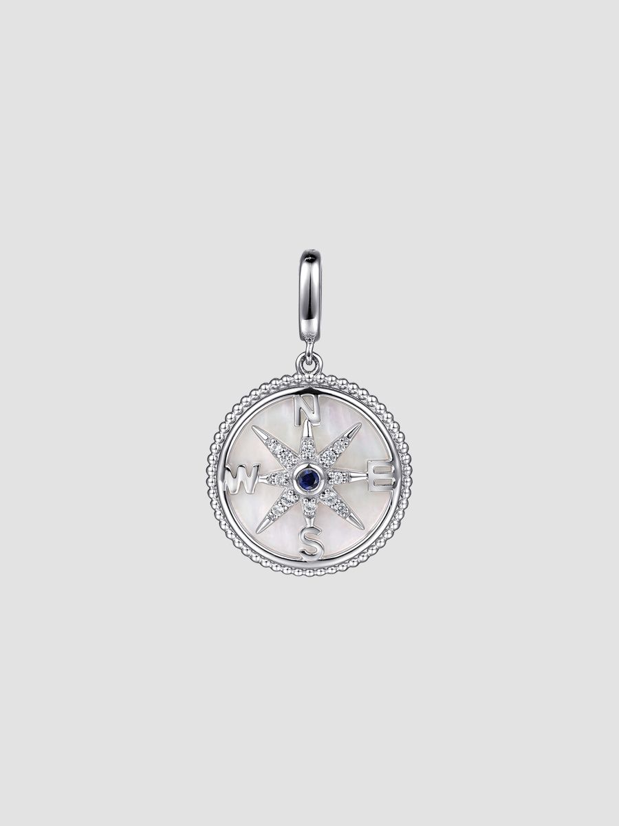 Gabriel & Co Women's Bujukan Sterling Silver, Mother-Of-Pearl & Sapphire Compass Pendant - Sterling Silver